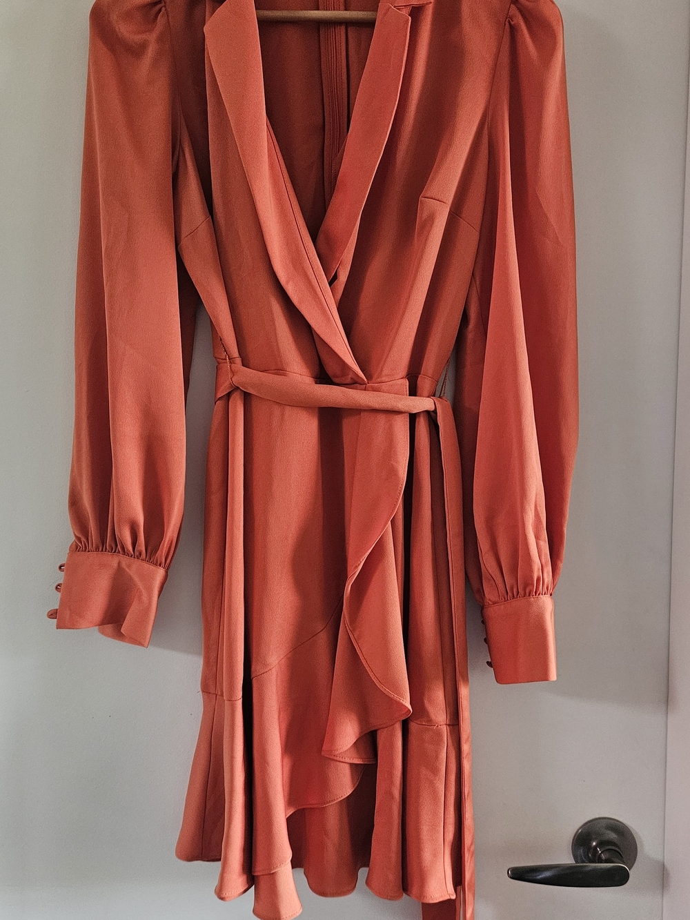 Karl Lagerfeld Rust Orange Long Sleeve Wrap Dress